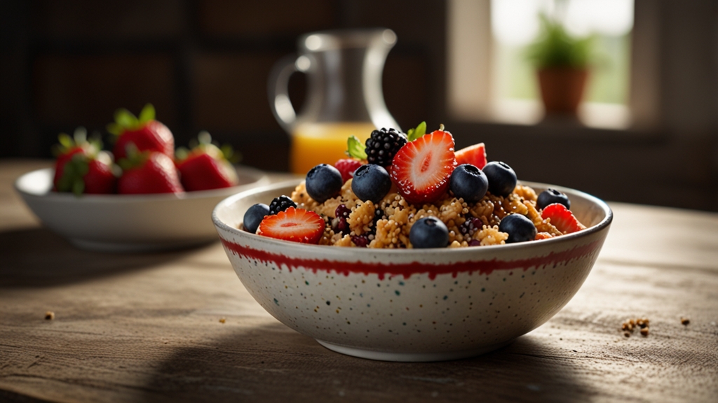Sunshine Quinoa Breakfast Bowl with Fresh Berries - quinoa breakfast bowl